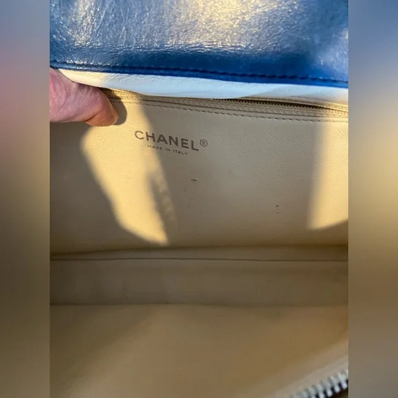 CHANEL Blue Quilted Distressed Convertible Boy Tote - Picture 13 of 16